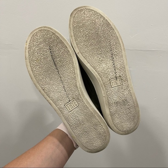 Frye Lena Slip-On Low Top Sneakers Green Suede Zip Front Platform Size 7 - Picture 5 of 9